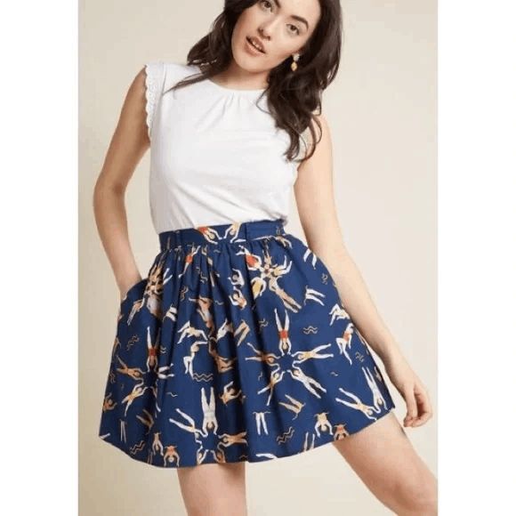 Modcloth Synchronize Swimming Blue A-Line Flared Mini Skirt Women's Size XL - Picture 1 of 5